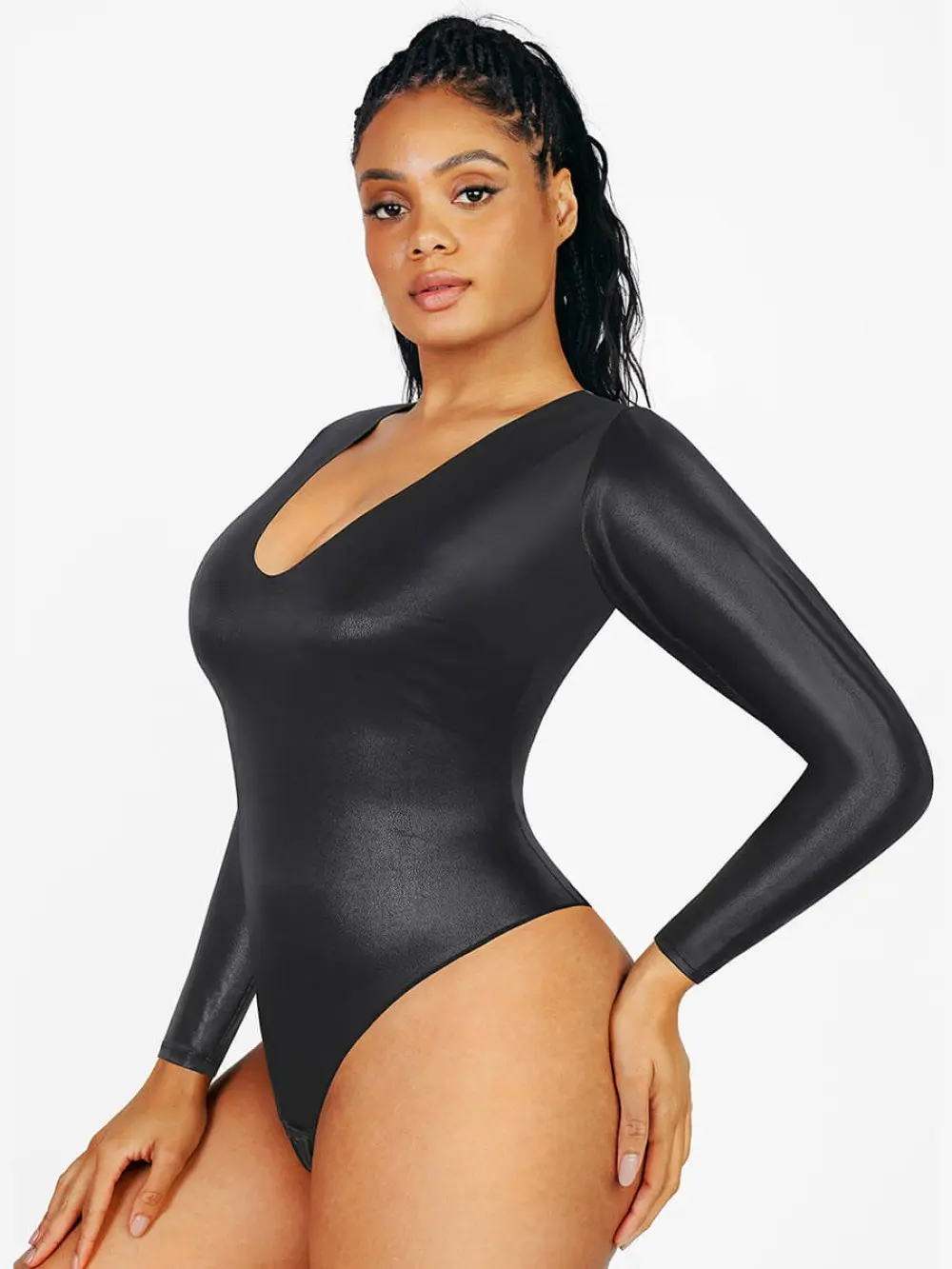 Leather Deep Sculpt Bodysuit – Image 2